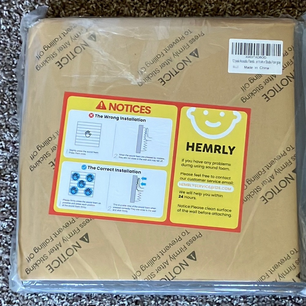 Hemrly 12 pack acoustic sound panels, gray.